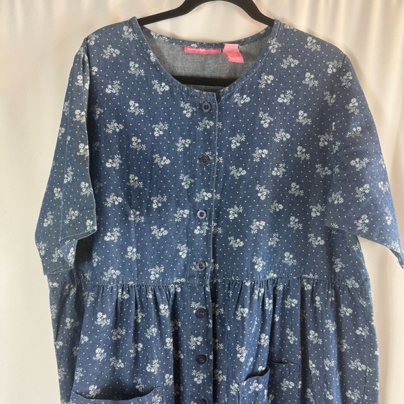 Woman Within Floral Short-Sleeve Denim Dress Size:16W Medium Stonewash Modest - Picture 4 of 13